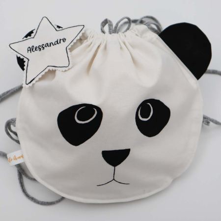 [Personalizzato] Zainetto sacca per bambini Musetto Panda