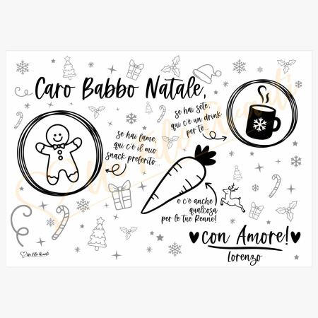 Tovaglietta personalizzata per Babbo Natale e per le renne - bianca personalizzata con nome del bambino