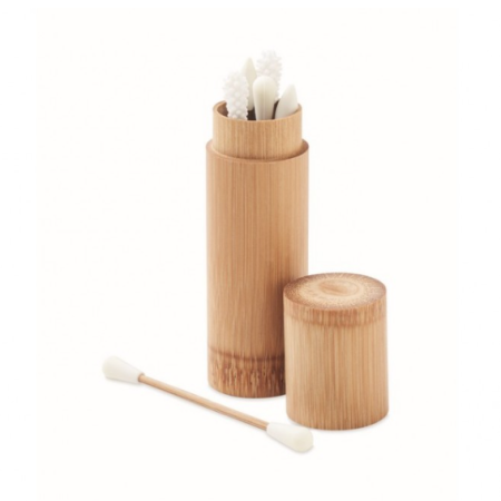 Kit di 6 cotton fioc riutilizzabili con contenitore in legno di bamboo