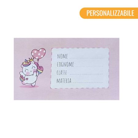 Etichette per quaderni - rosa - unicorno (personalizzabile)