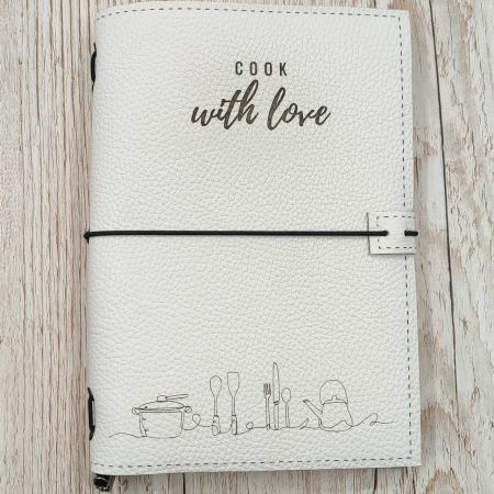 Ricettario in pelle "cook with love" in stile Midori - formato A5